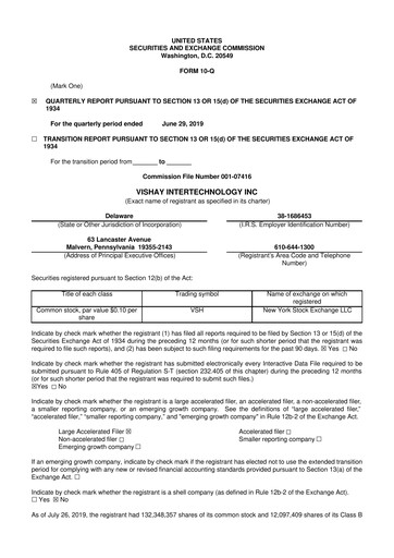 Thumbnail Vishay Intertechnology
 10-Q Quarterly Report FY 