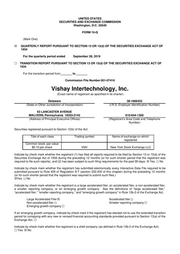 Thumbnail Vishay Intertechnology
 10-Q Quarterly Report FY2019 