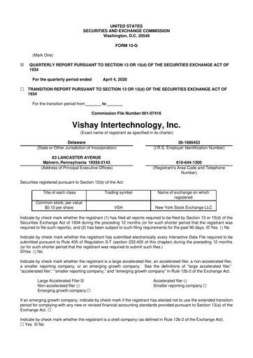 Thumbnail Vishay Intertechnology
 10-Q Quarterly Report FY2020 