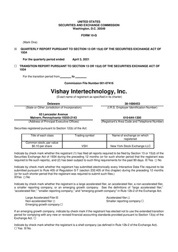 Thumbnail Vishay Intertechnology
 10-Q Quarterly Report FY2021 