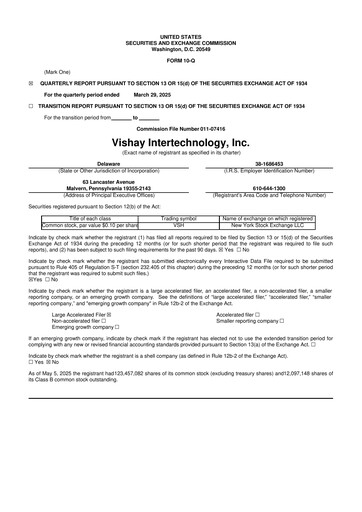 Thumbnail Vishay Intertechnology
 10-Q Quarterly Report FY2025 