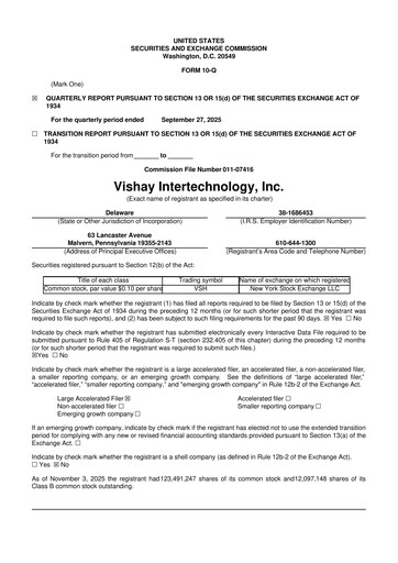 Thumbnail Vishay Intertechnology
 10-Q Quarterly Report FY2025 