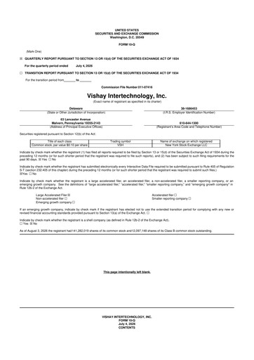 Thumbnail Vishay Intertechnology
 10-Q Quarterly Report FY2026 