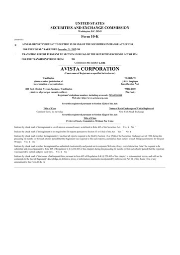 Thumbnail Avista
 10-K Annual Report 2012