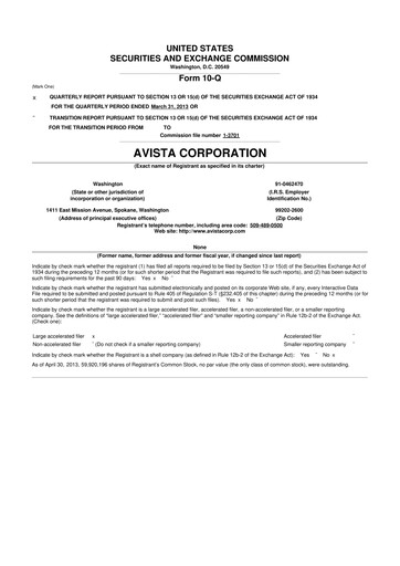 Thumbnail Avista
 10-Q Quarterly Report FY2013 