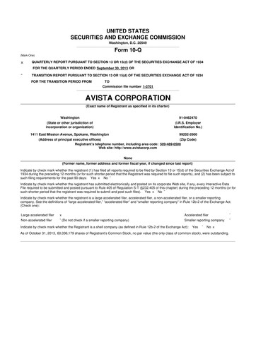 Thumbnail Avista
 10-Q Quarterly Report FY2013 
