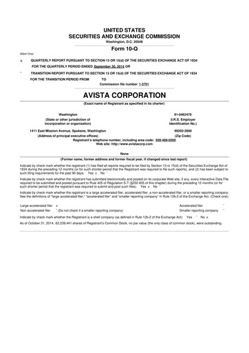 Thumbnail Avista
 10-Q Quarterly Report FY2014 