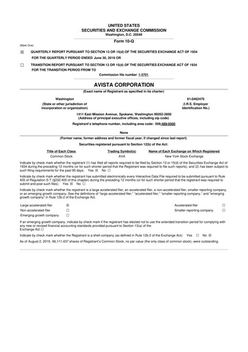 Thumbnail Avista
 10-Q Quarterly Report FY2019 