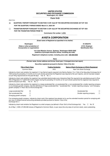 Thumbnail Avista
 10-Q Quarterly Report FY2020 