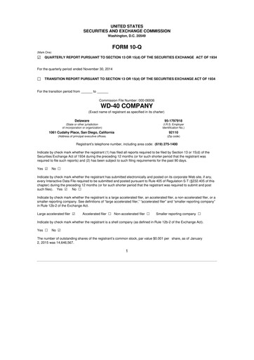 Thumbnail WD-40 Company
 10-Q Quarterly Report FY2015 