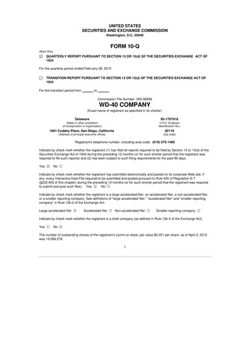 Thumbnail WD-40 Company
 10-Q Quarterly Report FY2015 