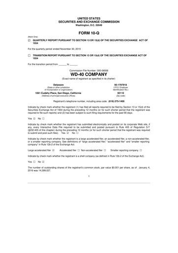 Thumbnail WD-40 Company
 10-Q Quarterly Report FY2016 