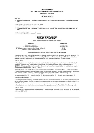 Thumbnail WD-40 Company
 10-Q Quarterly Report FY2018 