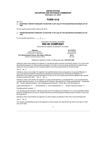 Thumbnail WD-40 Company
 10-Q Quarterly Report FY2018 