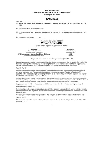 Thumbnail WD-40 Company
 10-Q Quarterly Report FY2018 