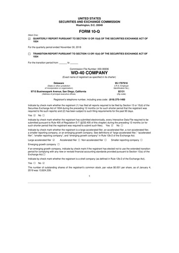Thumbnail WD-40 Company
 10-Q Quarterly Report FY2019 