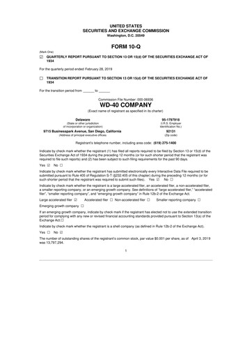 Thumbnail WD-40 Company
 10-Q Quarterly Report FY2019 