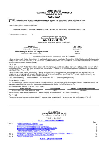 Thumbnail WD-40 Company
 10-Q Quarterly Report FY2019 