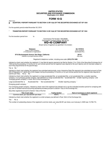 Thumbnail WD-40 Company
 10-Q Quarterly Report FY2019 