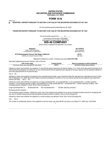 Thumbnail WD-40 Company
 10-Q Quarterly Report FY2023 