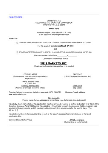 Thumbnail Weis Markets
 10-Q Quarterly Report FY 