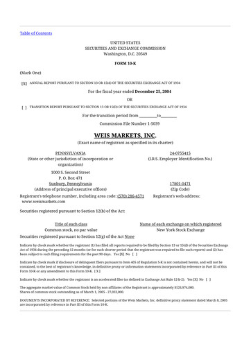 Thumbnail Weis Markets
 10-K Annual Report 