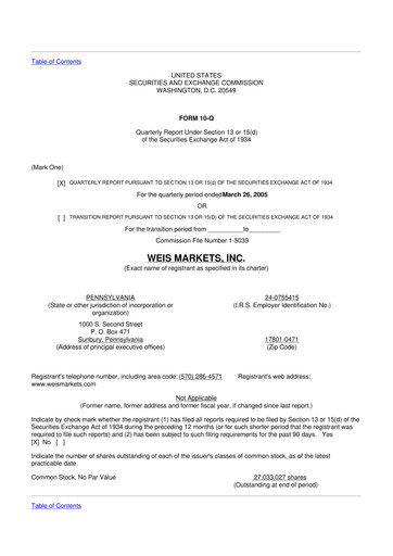 Thumbnail Weis Markets
 10-Q Quarterly Report FY 