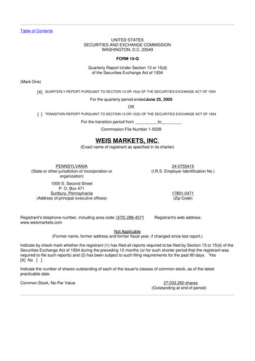 Thumbnail Weis Markets
 10-Q Quarterly Report FY 