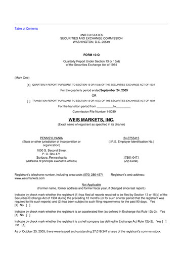 Thumbnail Weis Markets
 10-Q Quarterly Report FY 