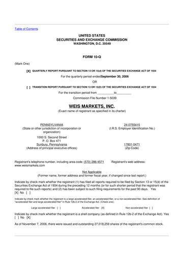 Thumbnail Weis Markets
 10-Q Quarterly Report FY 