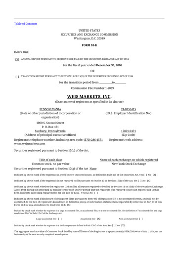Thumbnail Weis Markets
 10-K Annual Report 