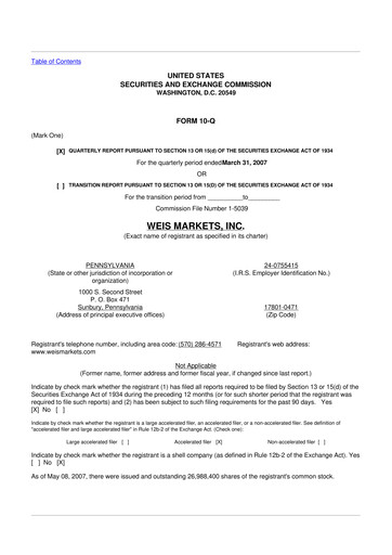Thumbnail Weis Markets
 10-Q Quarterly Report FY 