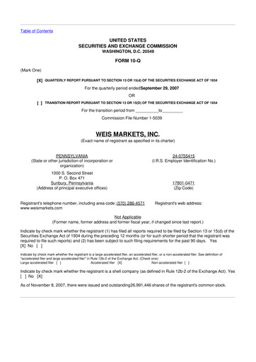 Thumbnail Weis Markets
 10-Q Quarterly Report FY 