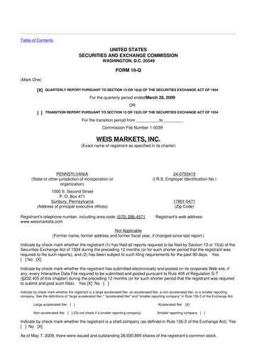 Thumbnail Weis Markets
 10-Q Quarterly Report FY 