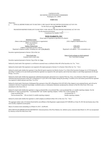 Thumbnail Weis Markets
 10-K Annual Report 2012