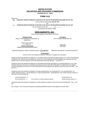 Thumbnail Weis Markets
 10-Q Quarterly Report FY2014 
