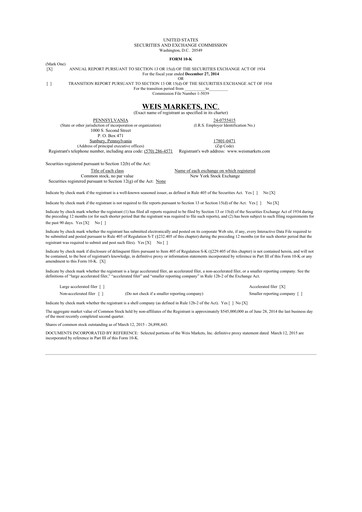 Thumbnail Weis Markets
 10-K Annual Report 2014