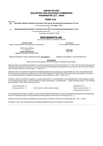 Thumbnail Weis Markets
 10-Q Quarterly Report FY2017 