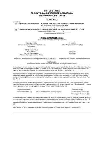 Thumbnail Weis Markets
 10-Q Quarterly Report FY2017 