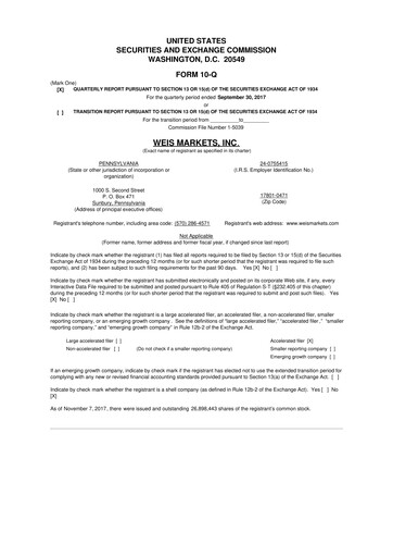 Thumbnail Weis Markets
 10-Q Quarterly Report FY2017 