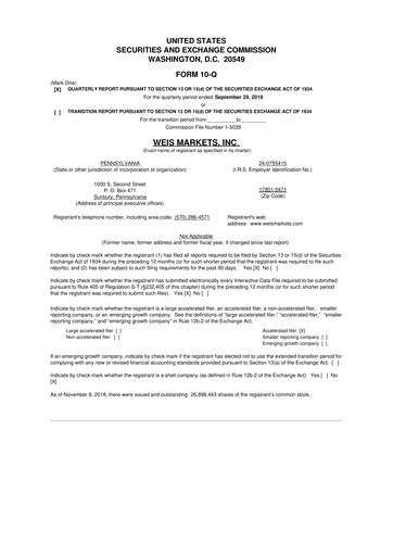 Thumbnail Weis Markets
 10-Q Quarterly Report FY2018 