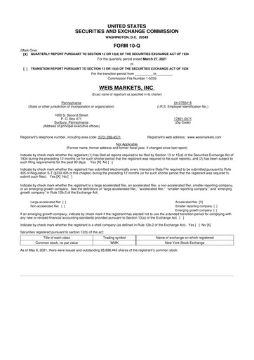 Thumbnail Weis Markets
 10-Q Quarterly Report FY2021 