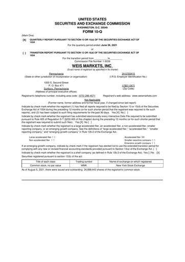Thumbnail Weis Markets
 10-Q Quarterly Report FY2021 