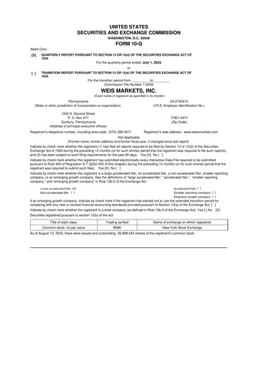 Thumbnail Weis Markets
 10-Q Quarterly Report FY2023 