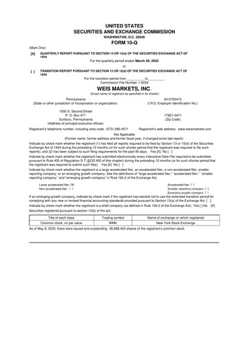 Thumbnail Weis Markets
 10-Q Quarterly Report FY2025 