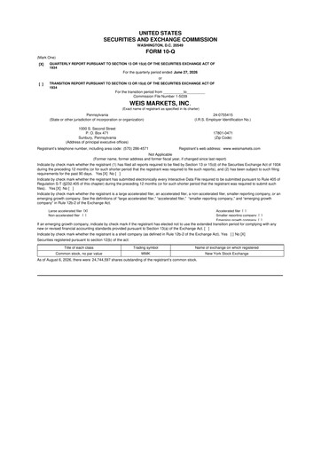Thumbnail Weis Markets
 10-Q Quarterly Report FY2026 