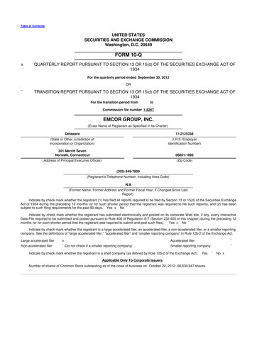 Miniature Emcor 10-Q Rapport trimestriel 2012 