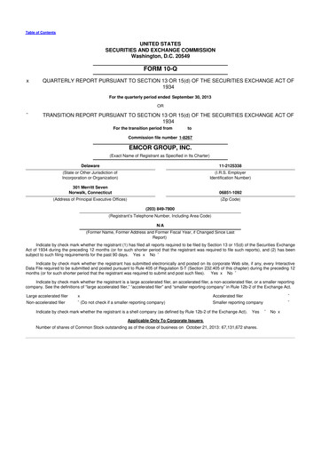Miniature Emcor 10-Q Rapport trimestriel 2013 