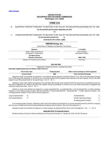 Miniature Emcor 10-Q Rapport trimestriel 2019 