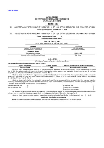 Miniature Emcor 10-Q Rapport trimestriel  